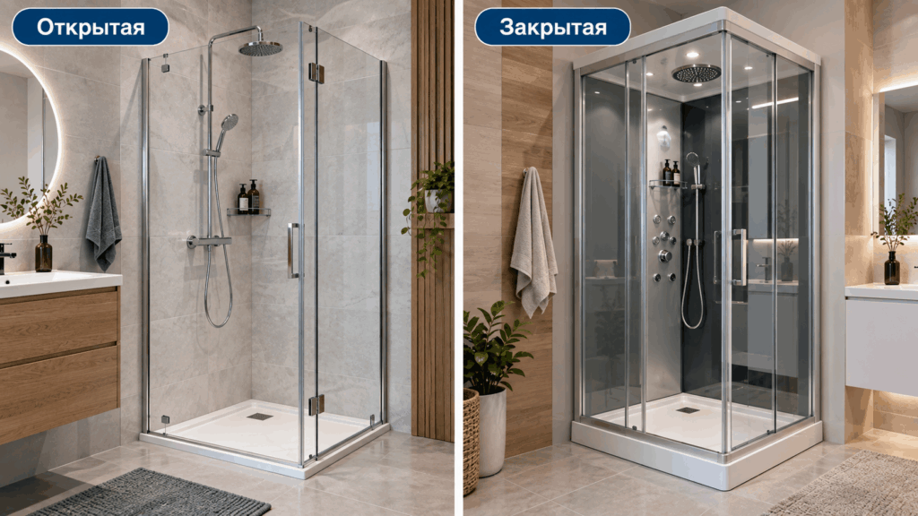 Открытая или закрытая душевая кабина Открытая или закрытая душевая кабина