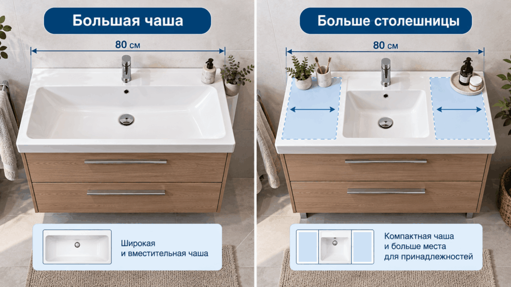 Размер тумбы и размер раковины